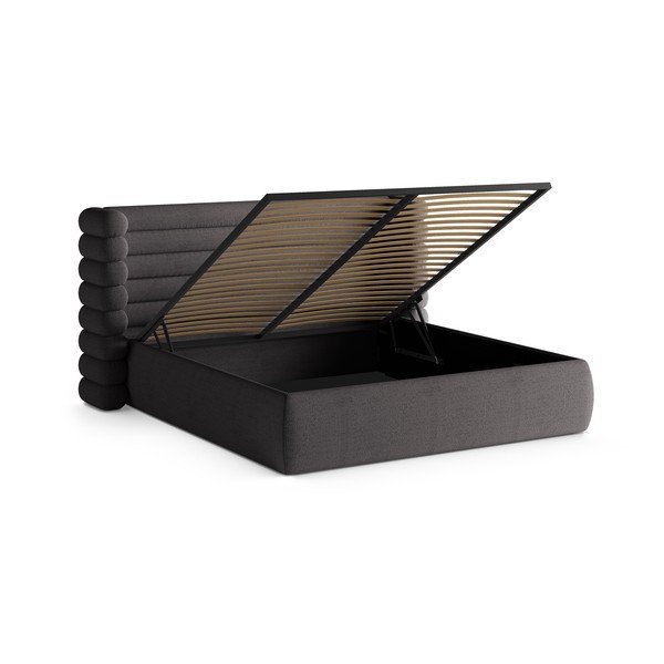 Tumši pelēka polsterēta divvietīga gulta ar veļas kasti un redelēm 200x200 cm Mount – Micadoni -image-2