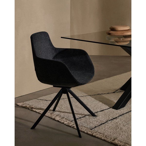 Tumši pelēki polsterēti ēdamistabas krēsli ar roku balstiem (2 gab.) Tissiana – Kave Home-image-1