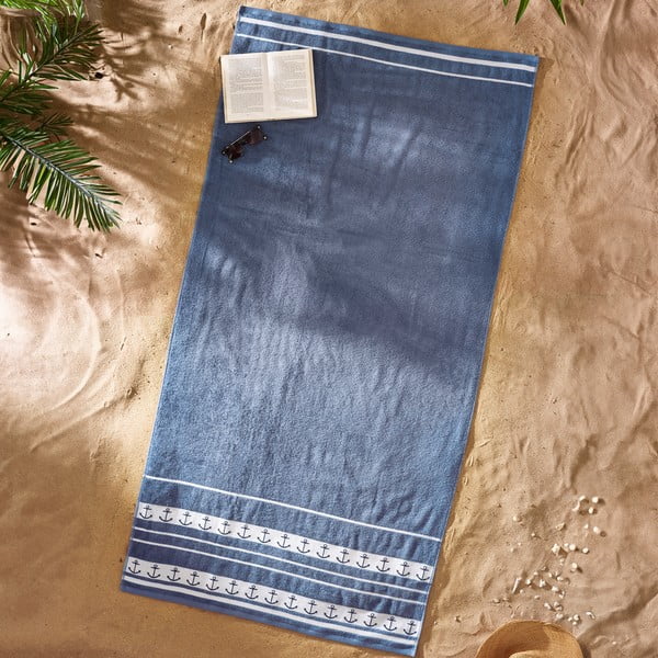 Zils kokvilnas pludmales dvielis 90x180 cm Anchors – Catherine Lansfield-image-1