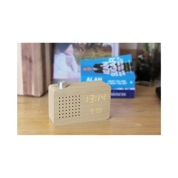 Bēšs modinātājs ar dzeltenu LED displeju un radio Gingko Radio Click Clock-image-3