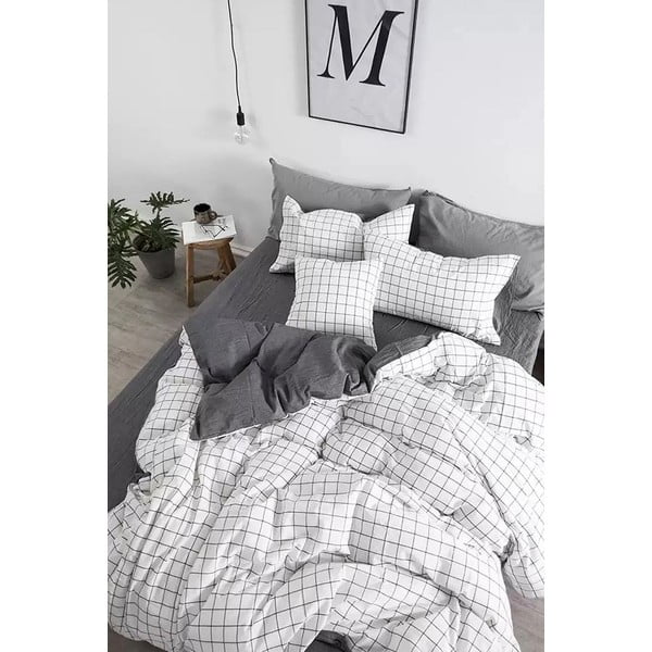 Balta/pelēka kokvilnas  gultas veļa divvietīgai gultai 200x220 cm – Mila Home