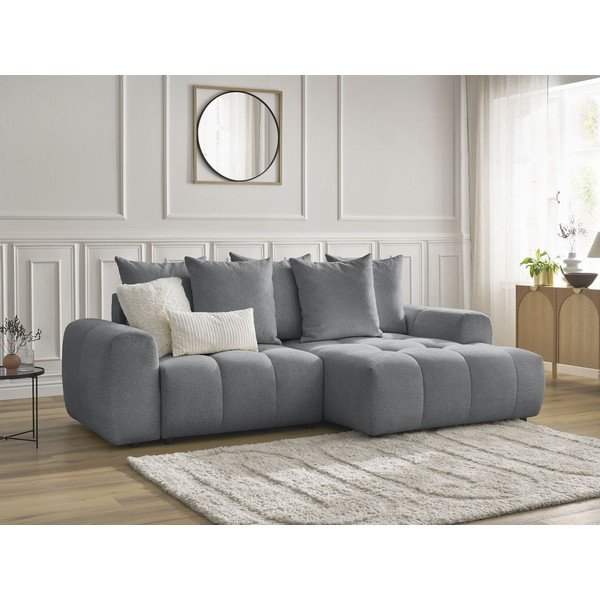 Pelēks salokāms stūra dīvāns no šenila auduma ar uzglabāšanas vietu  (ar labo stūri/ar zvilni) Roxelane – Bobochic Paris-image-4