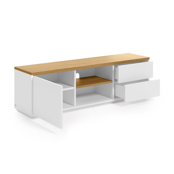 Balts TV galdiņš ar ozolkoka imitāciju 150x44x36 cm Abilen – Kave Home-image-2