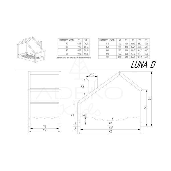Bērnu gultas mājas formā no priedes koka Adeko Luna Drom, 90 x 200 cm-image-4
