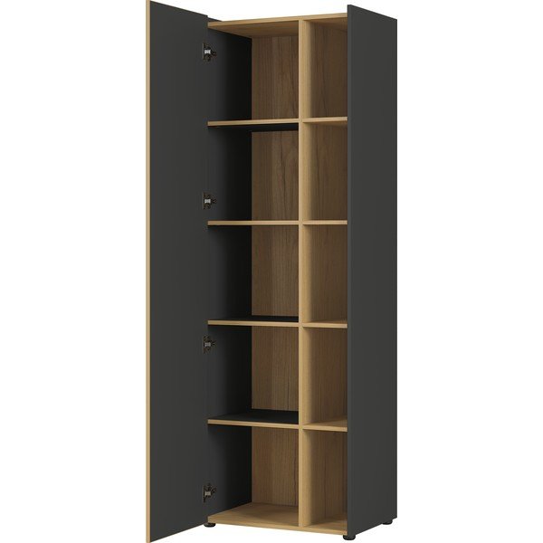 Tumši pelēks grāmatu plaukts ar ozolkoka imitāciju 62x188 cm Austin – Germania-image-1