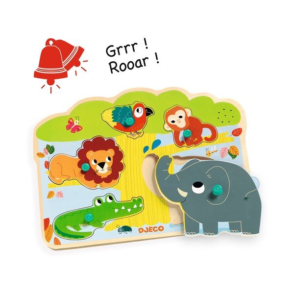 Koka puzle ar džungļu dzīvnieku motīviem un skaņām Djeco-image-1