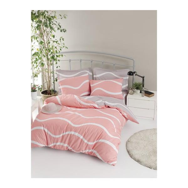 Divvietīga gultas pārklājs ar gultas veļu no ranforce kokvilnas Mijolnir Novia Pink, 200 x 220 cm