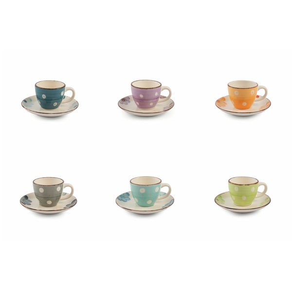 6 krāsainu keramikas espresso tasīšu komplekts ar apakštasītēm VDE Tivoli 1996 Tazzine