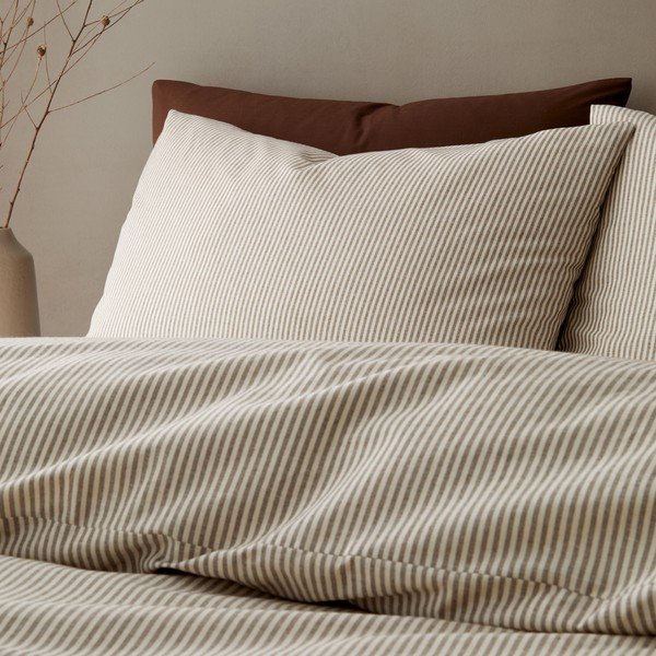 Pelēkbrūna vienguļamā gultas veļa 135x200 cm Cotton Rich Narrow Woven Stripe – Pineapple Elephant-image-1