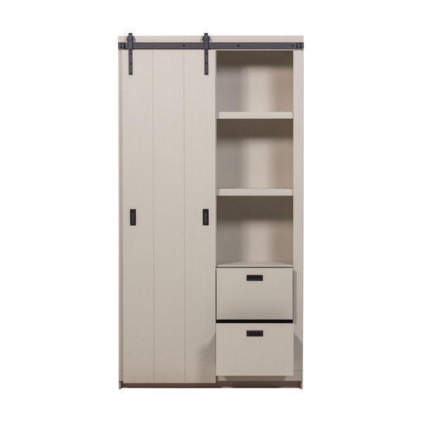 Pelēkbēšs priedes masīvkoka skapītis ar bīdāmām durvīm 122x230x37 cm Slide – vtwonen-image-3