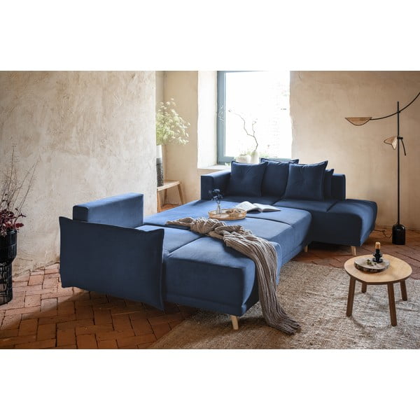 Tumši zils velveta salokāms stūra dīvāns (ar labo stūri/U veida) Lazy Lukka – Miuform-image-4