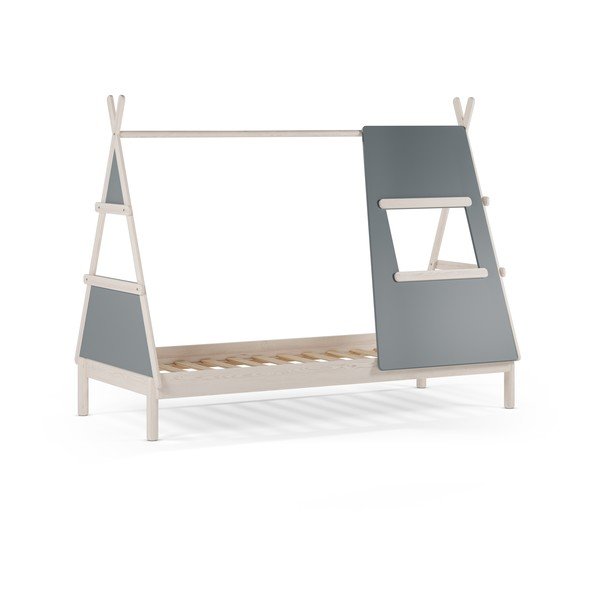 Dūmakaini zaļa priedes masīvkoka bērnu gulta mājas formā ar redelēm 90x200 cm Enola – Marckeric