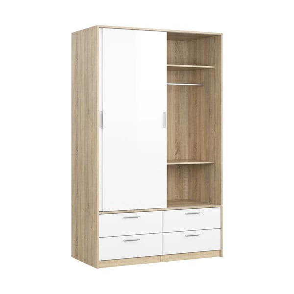 Balts/dabīga toņa drēbju skapis ar ozolkoka imitāciju ar bīdāmām durvīm 121x200 cm Line – Tvilum-image-3