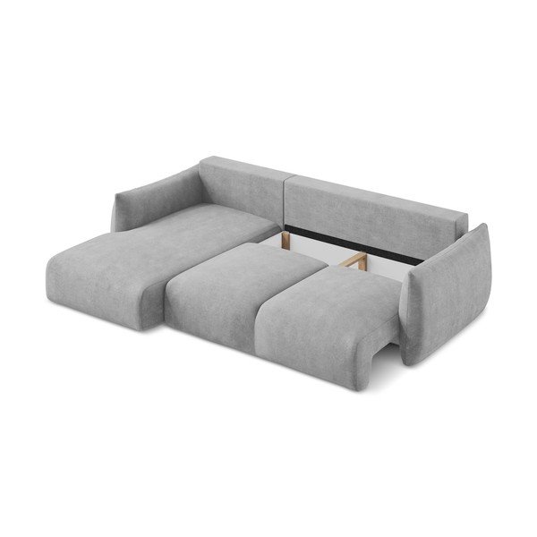 Gaiši pelēks salokāms stūra dīvāns no šenila auduma (ar kreiso stūri/ar zvilni) Leila – Makamii-image-4