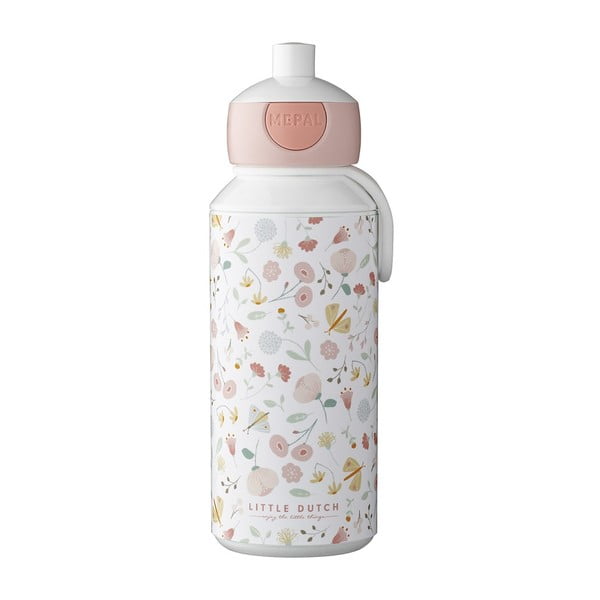 Balta/gaiši rozā bērnu pudele 400 ml Flowers & butterflies – Mepal