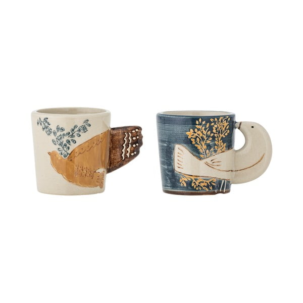 Zilas/krēmkrāsas espreso māla tasītes (2 gab.) 55 ml Hezha – Bloomingville