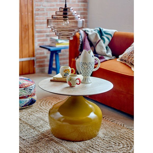 Dzeltens apaļš žurnālgaldiņš ar keramikas virsmu ø 60 cm Lecco – Bloomingville-image-2