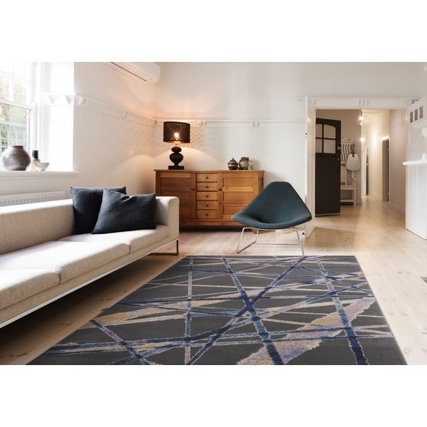 Tumši zils vilnas paklājs 133x180 cm Sticks – Agnella-image-1