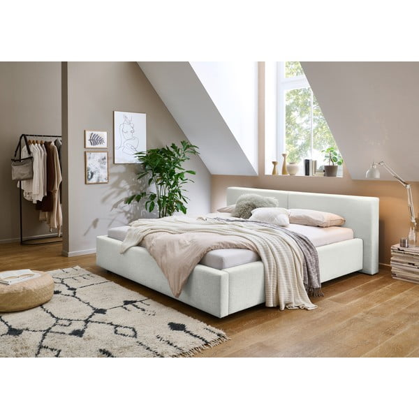 Balta polsterēta divvietīga gulta bez režģa 140x200 cm Cube – Meise Möbel-image-1