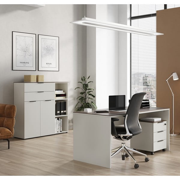 Pelēka/bēša valriekstu koka imitācijas augsta kumode 81x120 cm Ancona – Germania-image-4