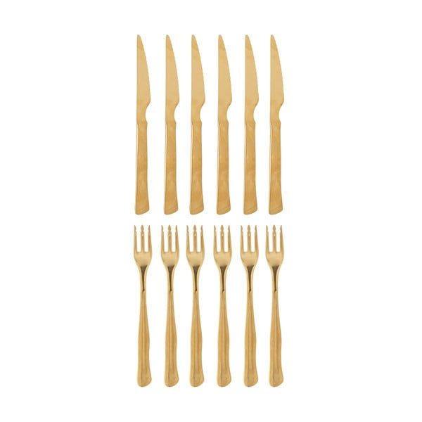 Zelta krāsas nerūsējošā tērauda galda piederumi (12 gab.) Ollin – Bloomingville