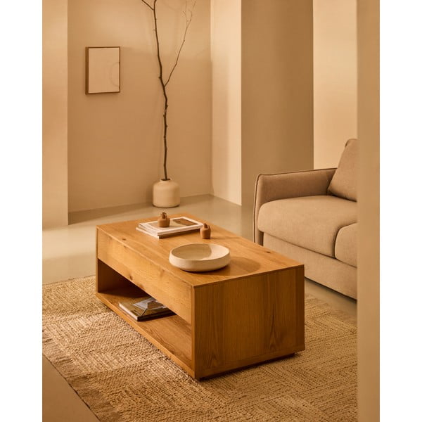 Dabīga toņa žurnālgaldiņš ar ozolkoka imitāciju 60x120 cm Alguema – Kave Home-image-1