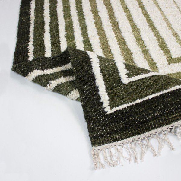 Zaļš ar rokām darināts paklājs no vilnas maisījuma 140x200 cm Boucle Frame – Flair Rugs-image-3