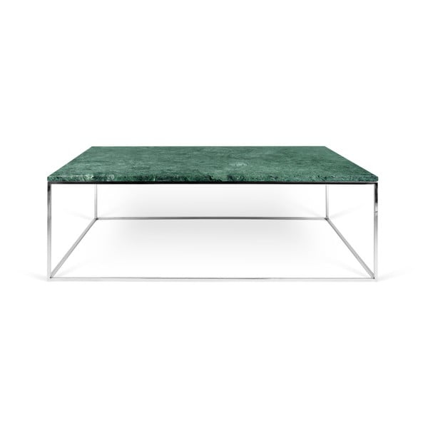 Kafijas galdiņš ar hromētu pamatni un zaļu marmora virsmu TemaHome Prairie, 75 x 120 cm