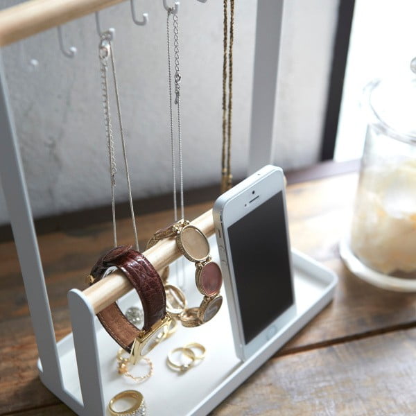 Balts daudzfunkcionāls stends ar dižskābarža koka detaļām YAMAZAKI Tosca-image-2