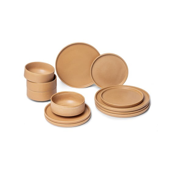 Brūnu keramikas trauku komplekts (12 gab.) Bonami Selection Malia