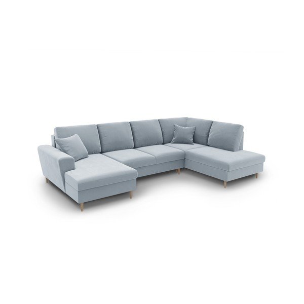 Gaiši zils samta salokāms stūra dīvāns ar uzglabāšanas vietu (ar labo stūri/U veida) Kyoto – Cosmopolitan Design-image-1