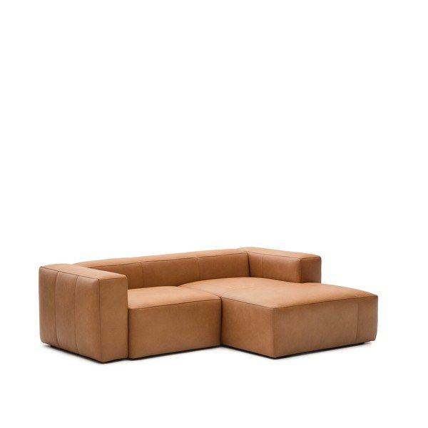 Brūns ādas stūra dīvāns (ar labo stūri/ar zvilni) Blok – Kave Home-image-1