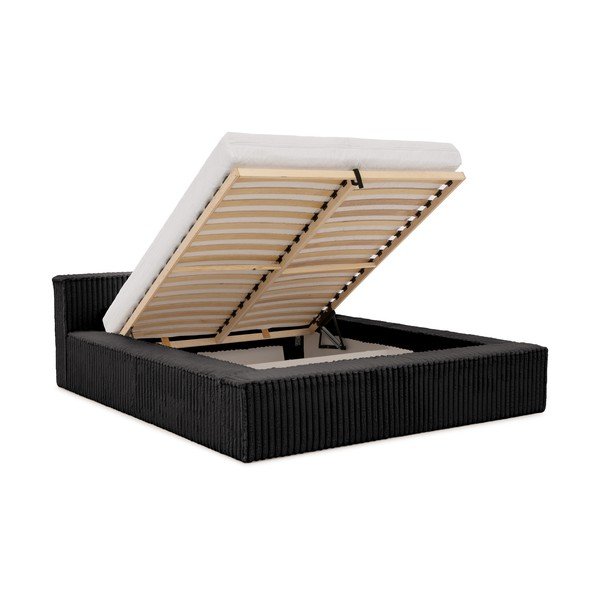 Melna polsterēta divvietīga gulta ar veļas kasti un redelēm 160x200 cm Cloe – Ropez-image-2