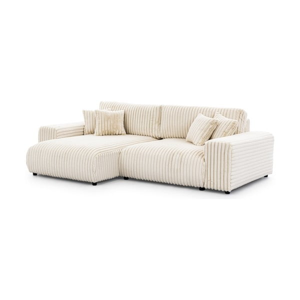 Krēmkrāsas izvelkams velveta stūra dīvāns ar uzglabāšanas vietu (ar kreiso stūri) Sarina – Ropez