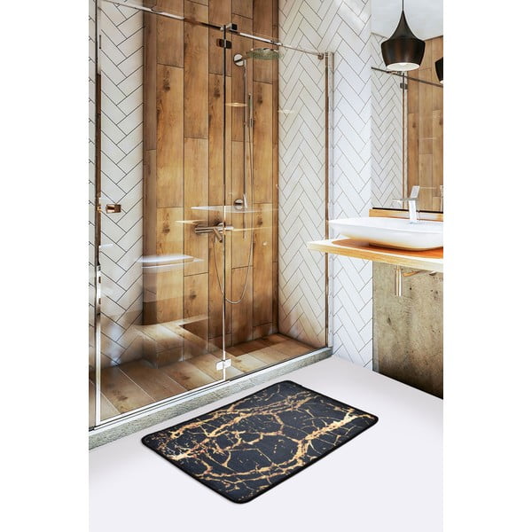 Melns/zelta krāsas vannas istabas paklājs 60x40 cm Goldes – Foutastic-image-1
