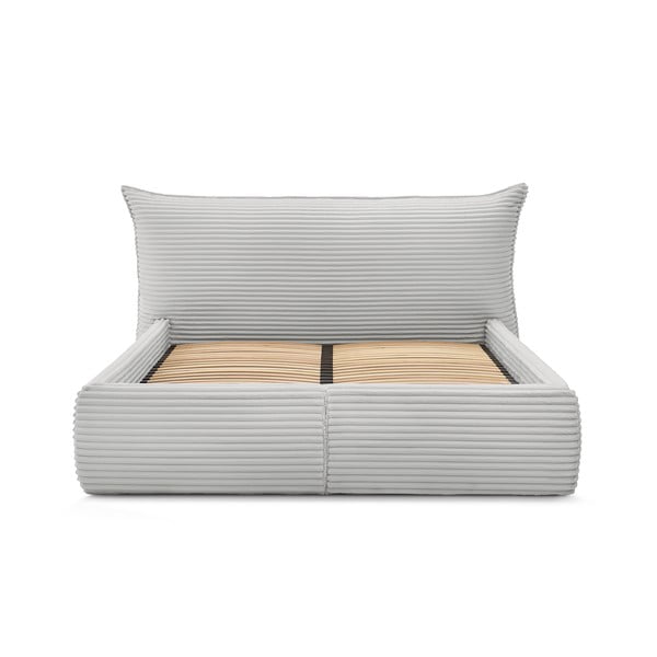 Gaiši pelēka polsterēta divvietīga gulta ar veļas kasti un redelēm 160x200 cm Jade – Bobochic Paris-image-4