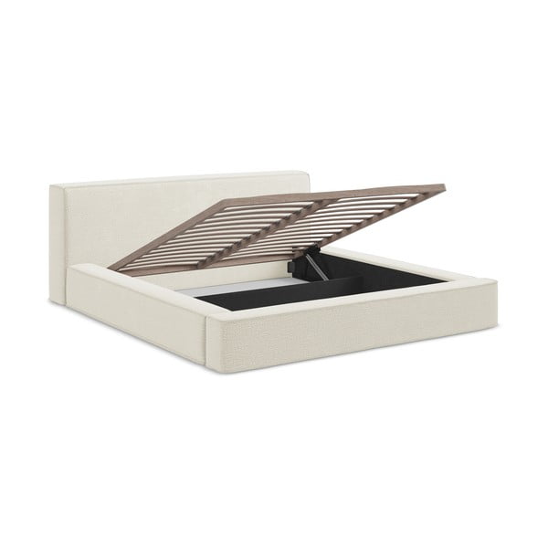 Krēmkrāsas polsterēta divvietīga gulta ar veļas kasti un redelēm 160x200 cm Noho – Makamii-image-2
