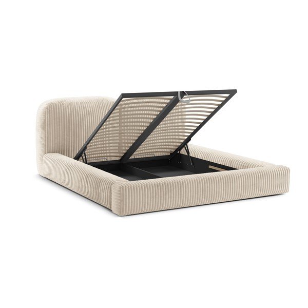 Bēša polsterēta divvietīga gulta ar veļas kasti un redelēm 180x200 cm Martina – Micadoni -image-2