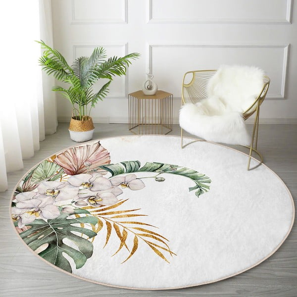 Krēmkrāsas mazgājams robotu putekļu sūcējiem piemērots apaļš paklājs ø 120 cm Comfort – Mila Home-image-1