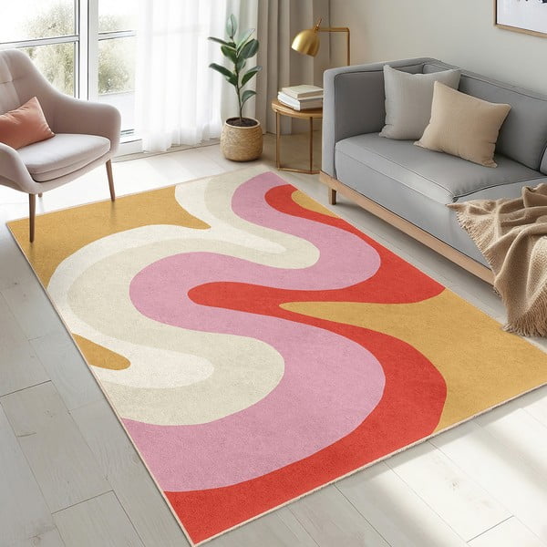 Dzeltens/rozā mazgājams paklājs 80x150 cm Raspberry Creamsicle – Mila Home-image-4