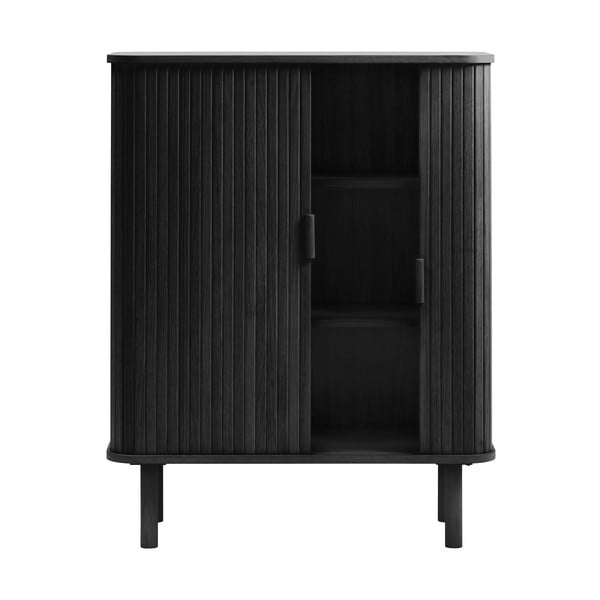 Melns skapītis ar ozolkoka imitāciju ar bīdāmām durvīm 113x90 cm Cavo – Unique Furniture-image-4