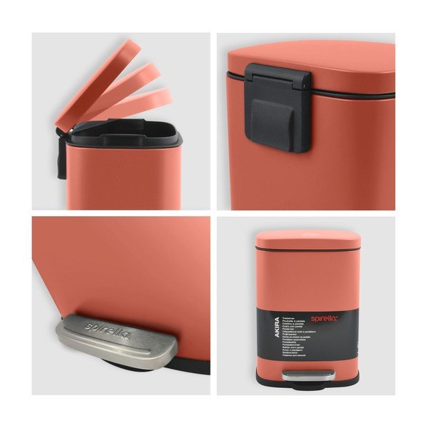 Terakotas oranža tērauda atkritumu tvertne ar pedāli 5 l   Akira – Spirella-image-3