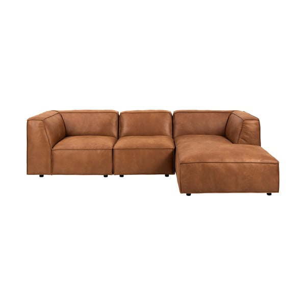 Konjaka brūns stūra dīvāns no pārstrādātas ādas Bonami Selection Fairfield, labais stūris, 282 cm