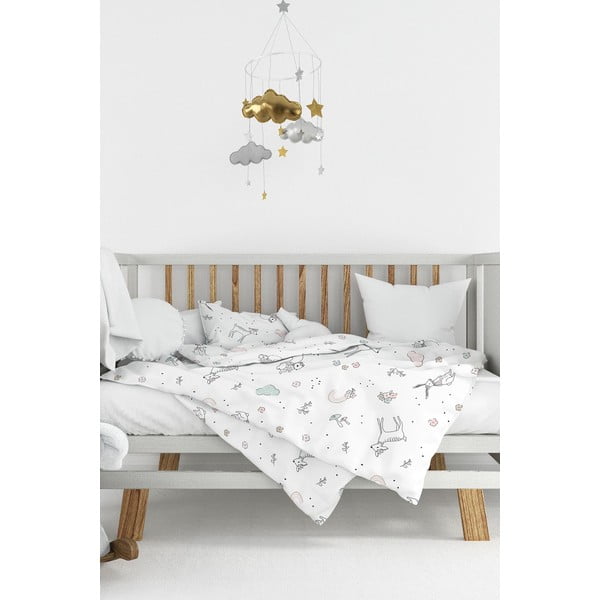 Balta bērnu gultas veļa no ranforce kokvilnas 100x150 cm Flowers – Mijolnir-image-1