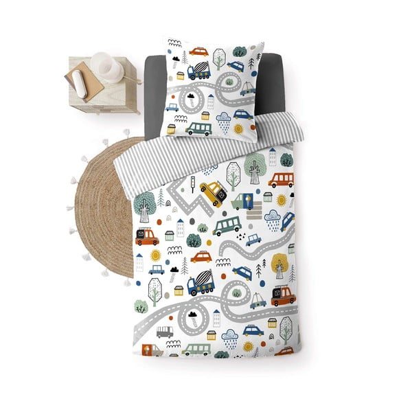 Balta vienguļamā kokvilnas bērnu gultas veļa 140x200 cm Pti Bolide – douceur d'intérieur-image-4