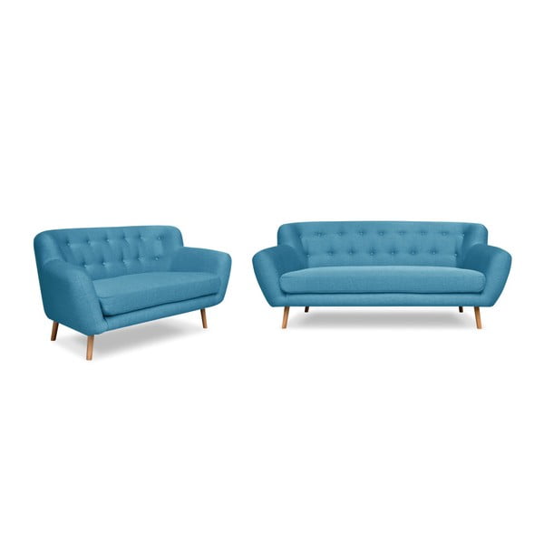 2 tirkīza zilu divvietīgu un trīsvietīgu dīvānu komplekts Cosmopolitan design London