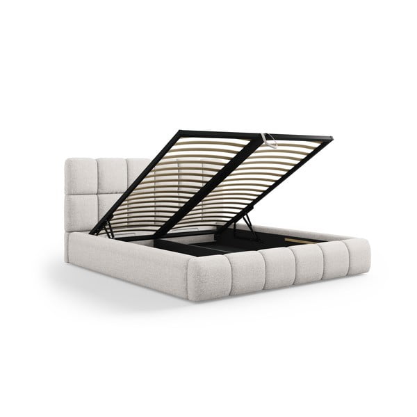 Gaiši pelēka polsterēta divvietīga gulta ar veļas kasti un režģi 160x200 cm Bellis – Micadoni Home-image-2