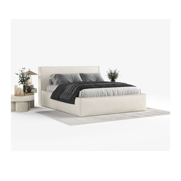 Bēša polsterēta divvietīga gulta ar veļas kasti ar redelēm 160x200 cm Lounge L – Maison de Rêve-image-1