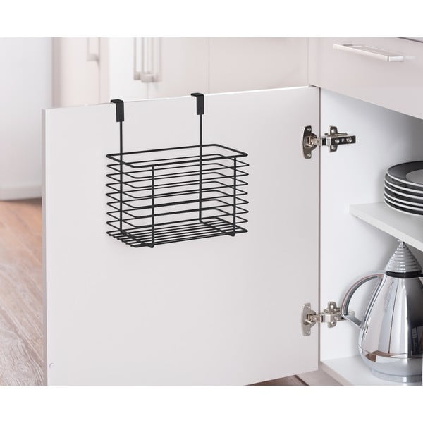 Melns piekaramais metāla grozs virtuves durvīm Wenko Slim, augstums 25 cm-image-1