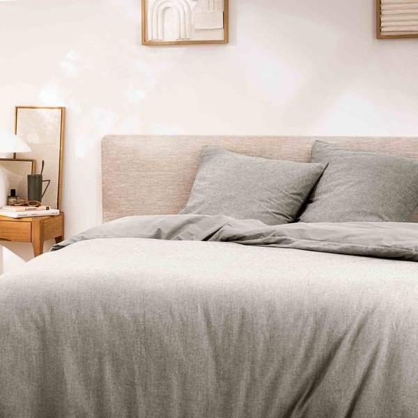 Pelēka divguļamā/īpaši gara trīsdaļīga kokvilnas gultas veļa 240x220 cm Meline – douceur d'intérieur-image-1